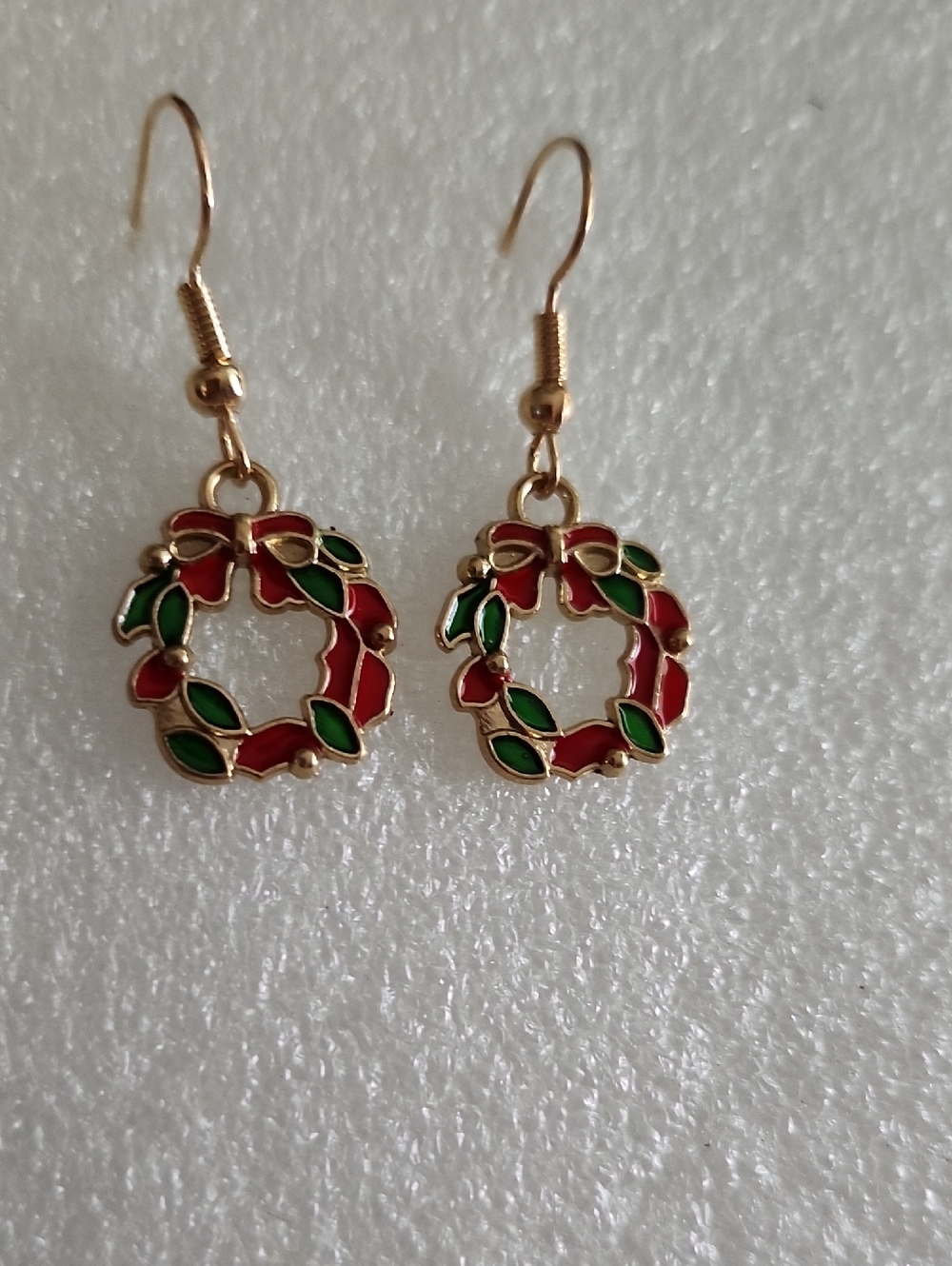 Hand Crafted Gold-Tone Red & Green Wreath Drop Earrings - Women Jewelry